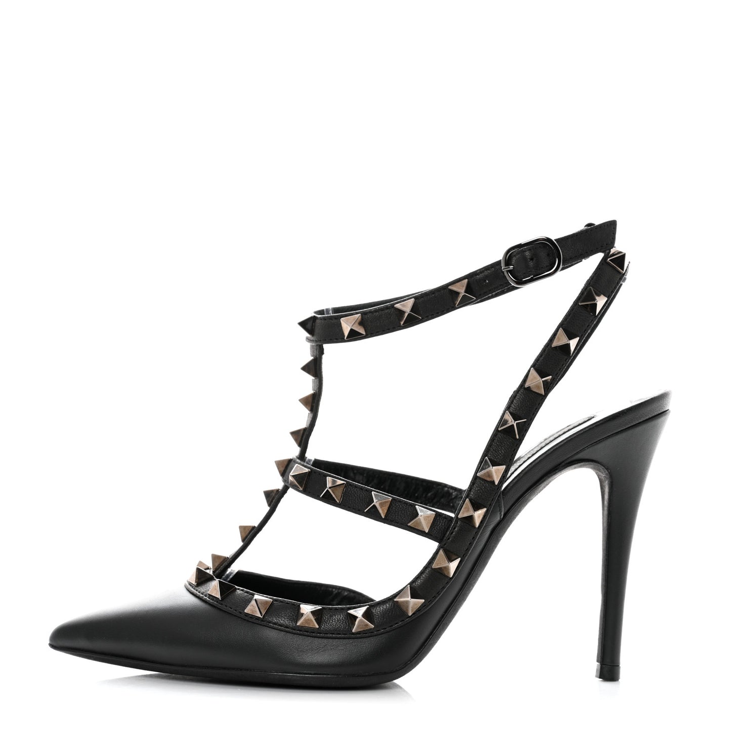 Calfskin Rockstud Ankle Strap 100mm Pumps 36.5 Black