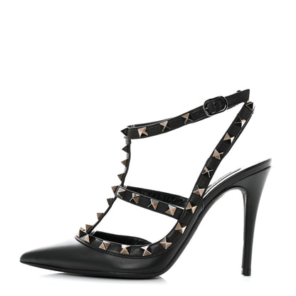 Valentino Garavani Calfskin Rockstud Ankle Strap 100mm Pumps 36.5 Black 1 of 7