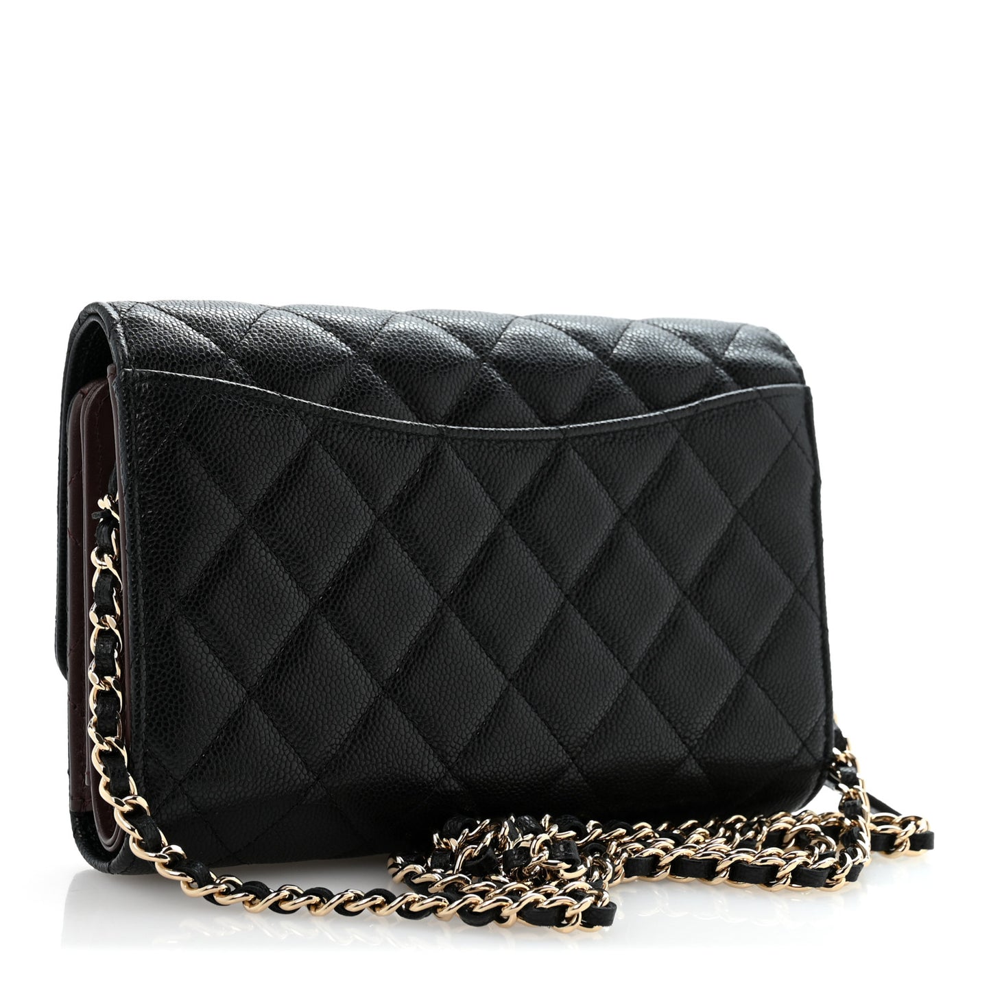 Caviar Quilted Compact Wallet On Chain WOC Black