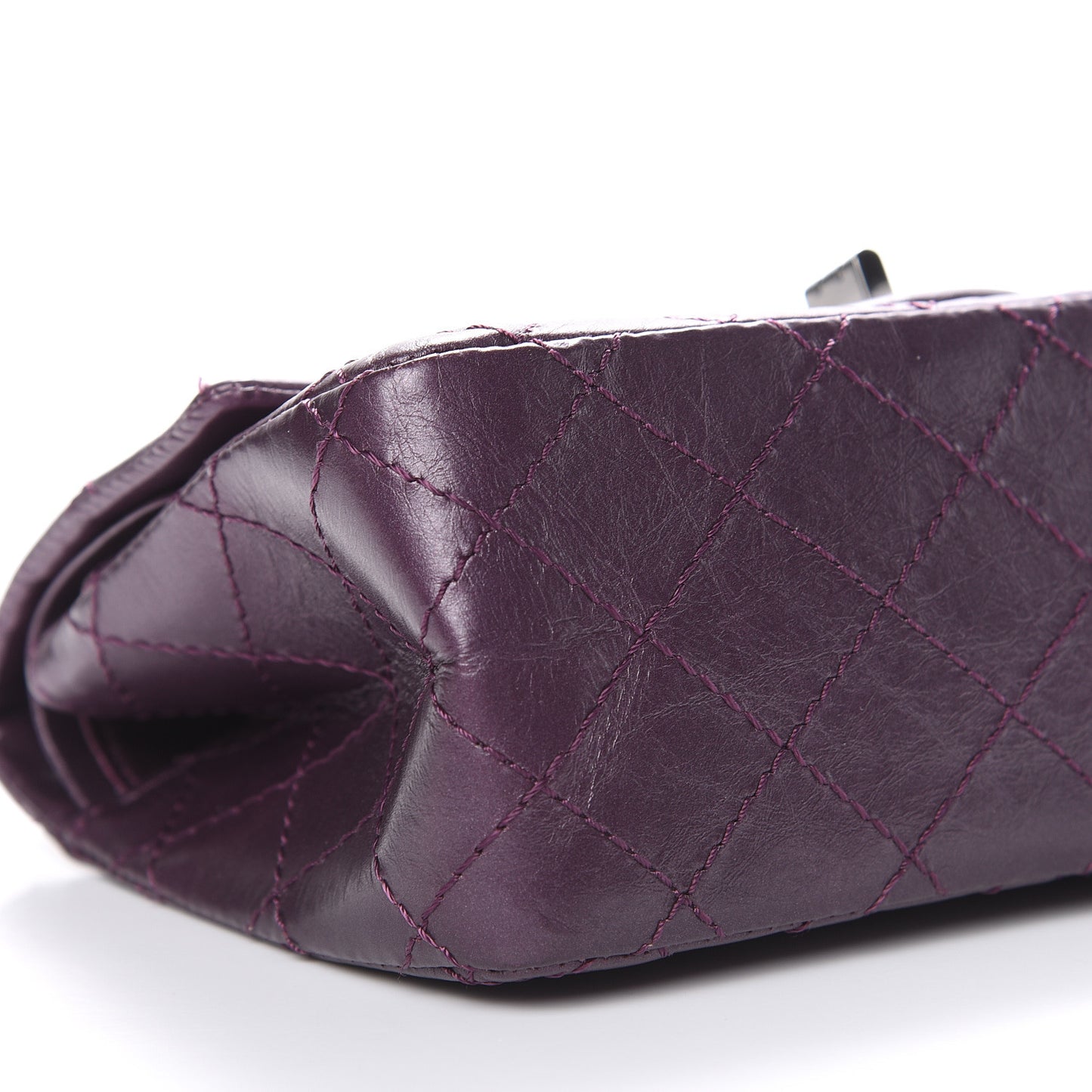 Metallic Aged Calfskin Quilted 2.55 Reissue 224 Flap Plum