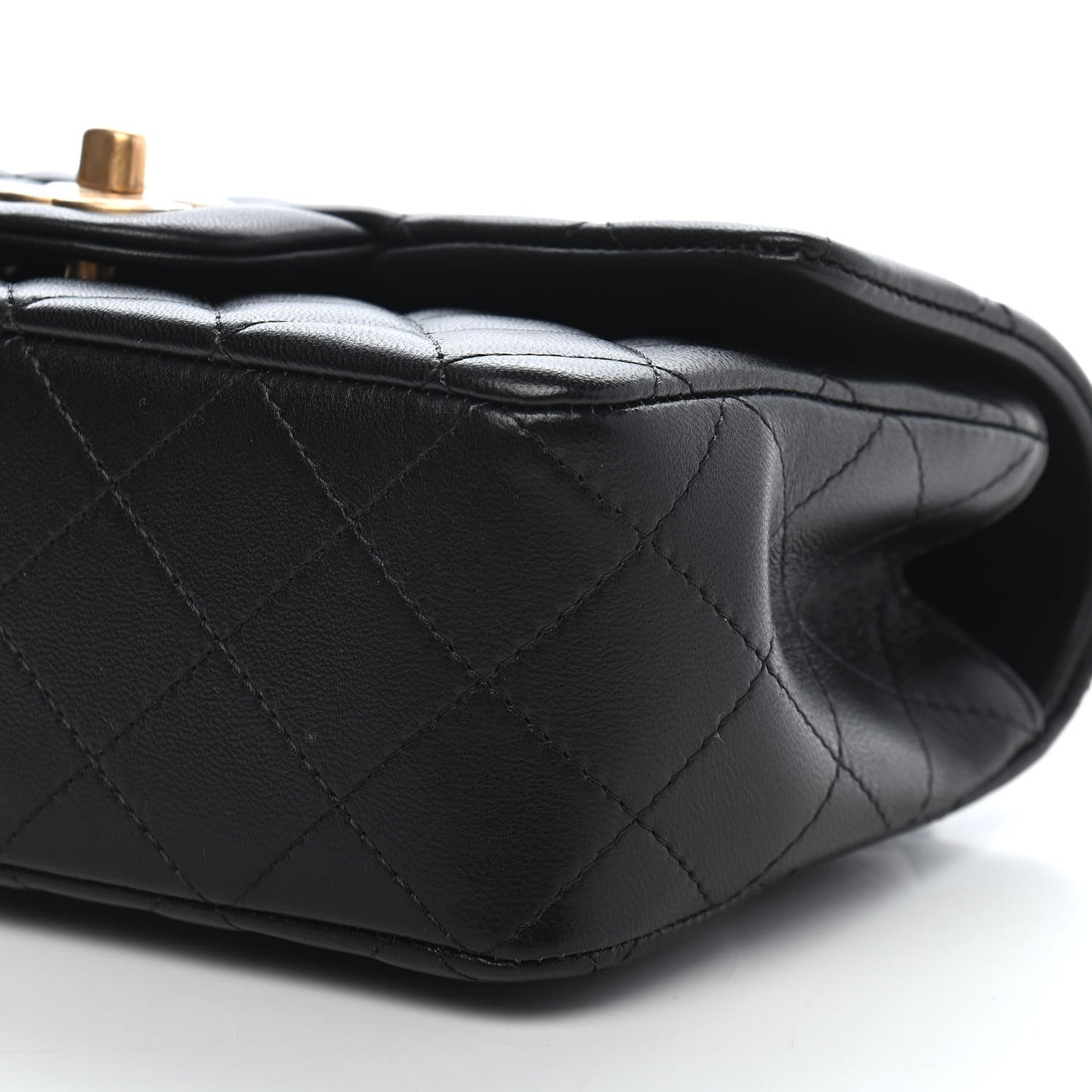Lambskin Quilted Mini Top Handle Rectangular Flap Black