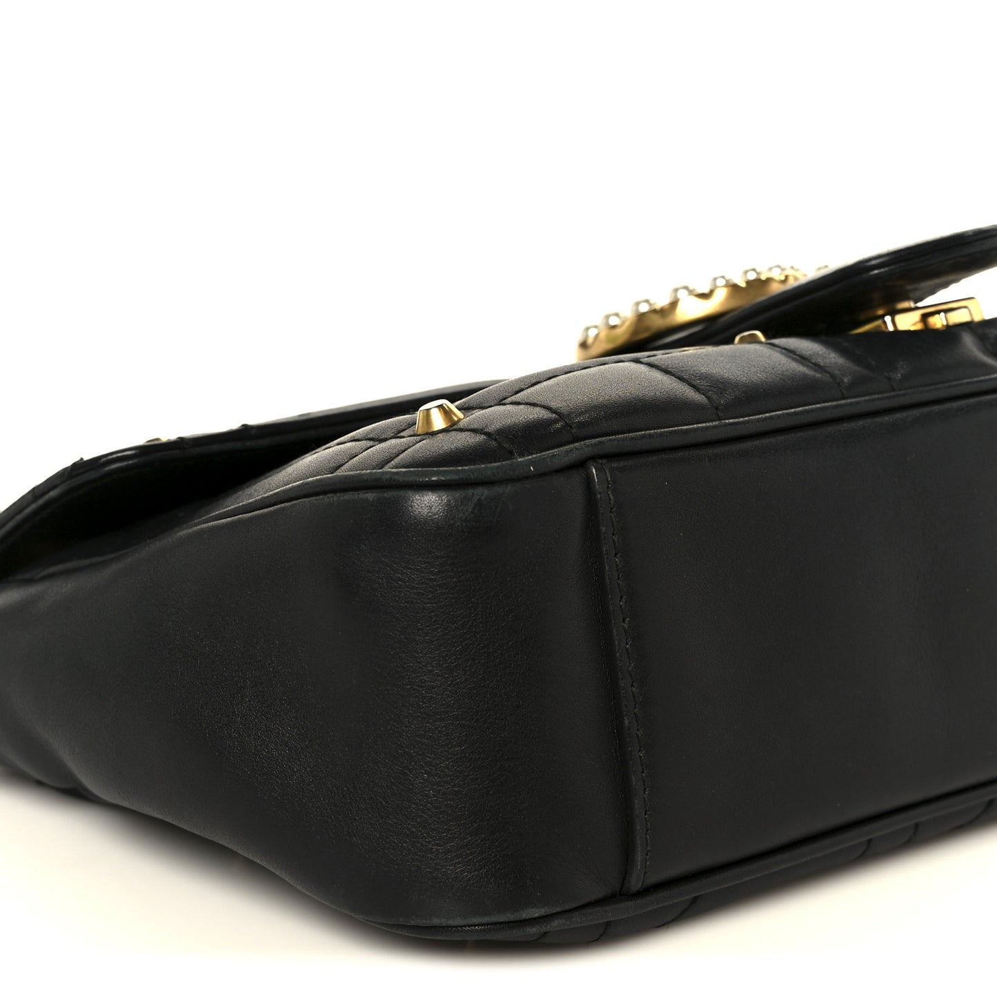 Calfskin Matelasse Studded Small Pearly GG Marmont Shoulder Bag Black