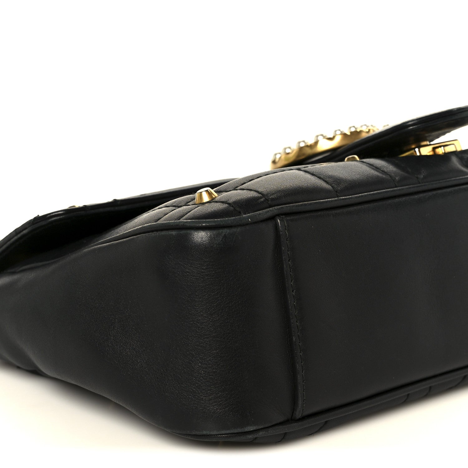 Gucci Calfskin Matelasse Studded Small Pearly GG Marmont Shoulder Bag Black 10 of 11