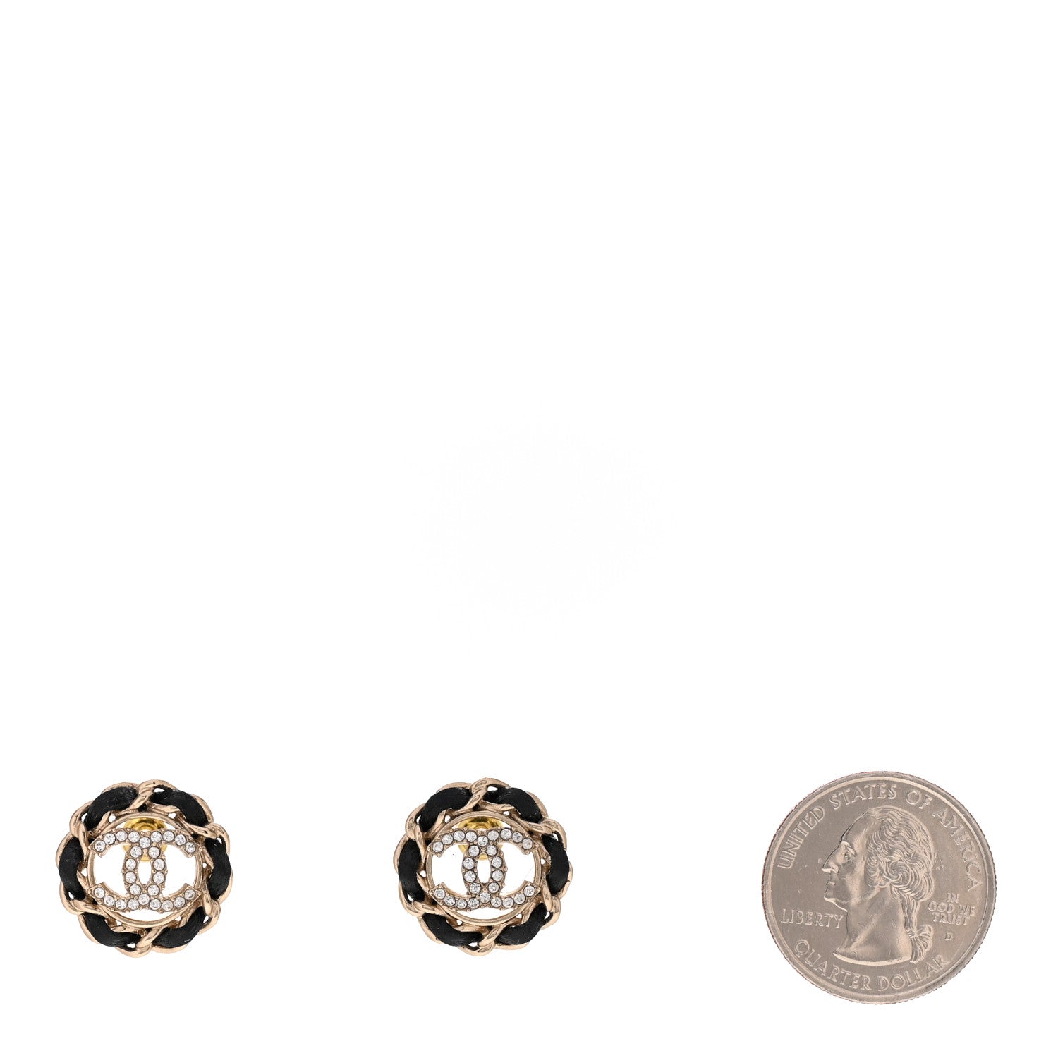 Chanel Crystal Lambskin Chain CC Stud Earrings Black Gold 2 of 5