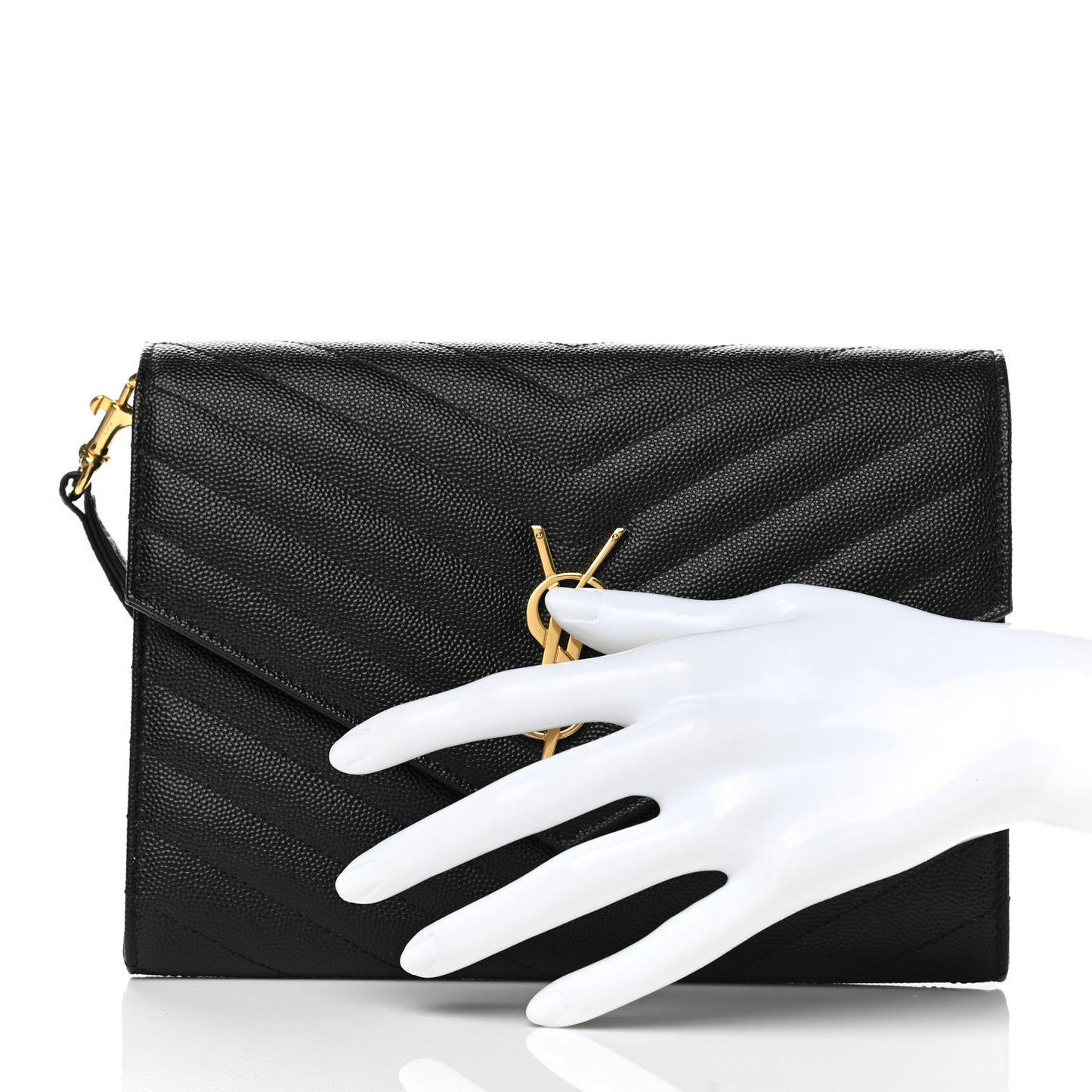 Grain De Poudre Matelasse Chevron Monogram Envelope Clutch Black