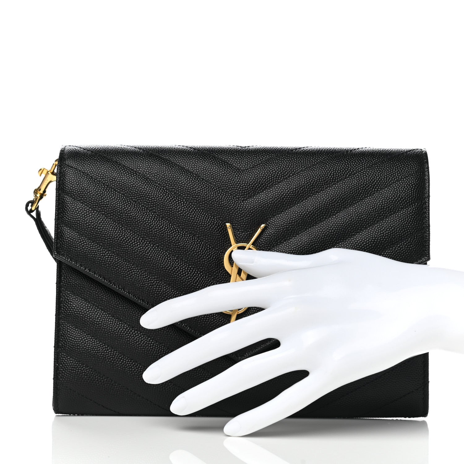 Saint Laurent Grain De Poudre Matelasse Chevron Monogram Envelope Clutch Black 3 of 7