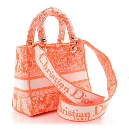 Christian Dior Canvas Toile De Jouy Reverse Embroidered Medium Lady D-Lite Fluorescent Orange 3 of 10