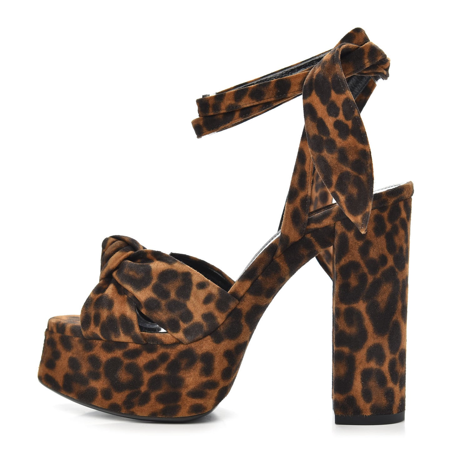 Suede Leopard Print Bianca 125 Platform Sandals 36.5 Brown