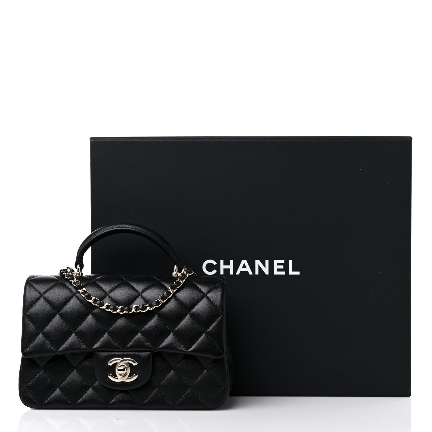 Chanel Lambskin Quilted Mini Top Handle Rectangular Flap Black 10 of 10