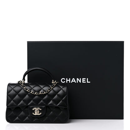 Chanel Lambskin Quilted Mini Top Handle Rectangular Flap Black 10 of 10