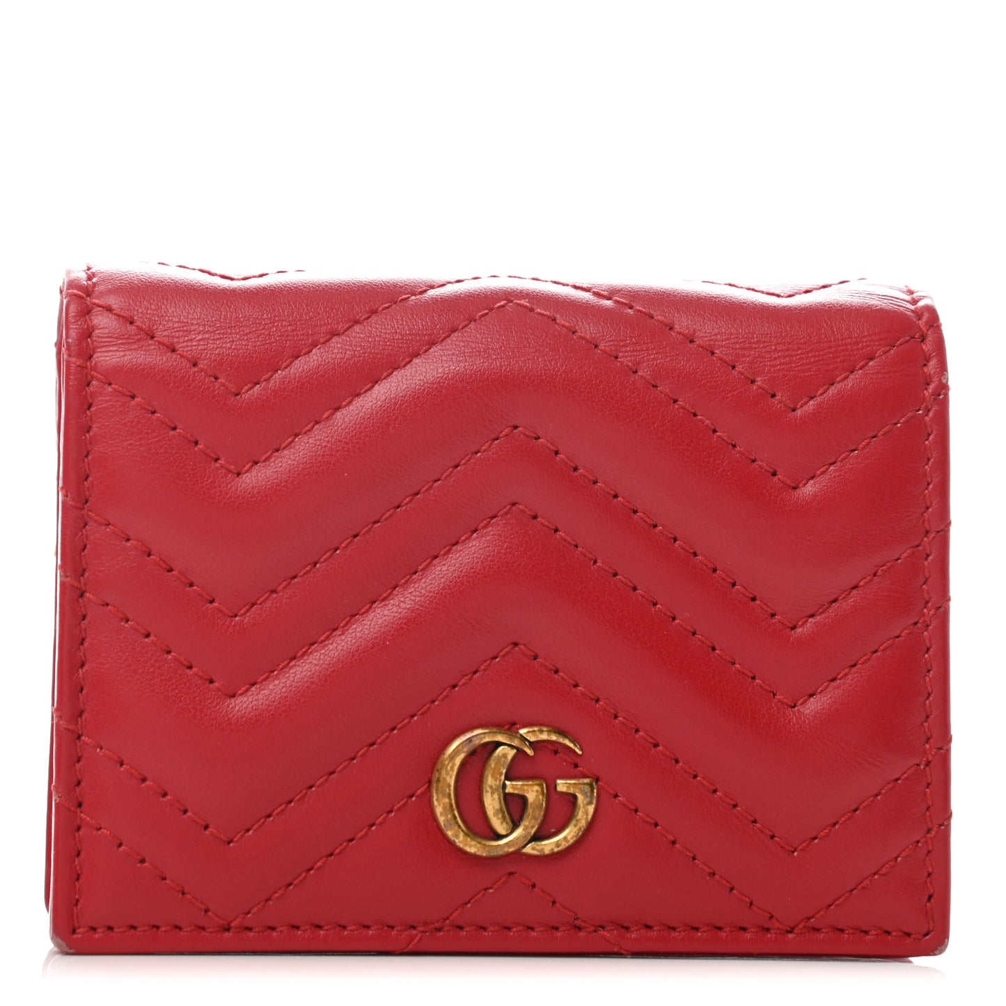 Calfskin Matelasse GG Marmont Card Case Wallet Hibiscus Red