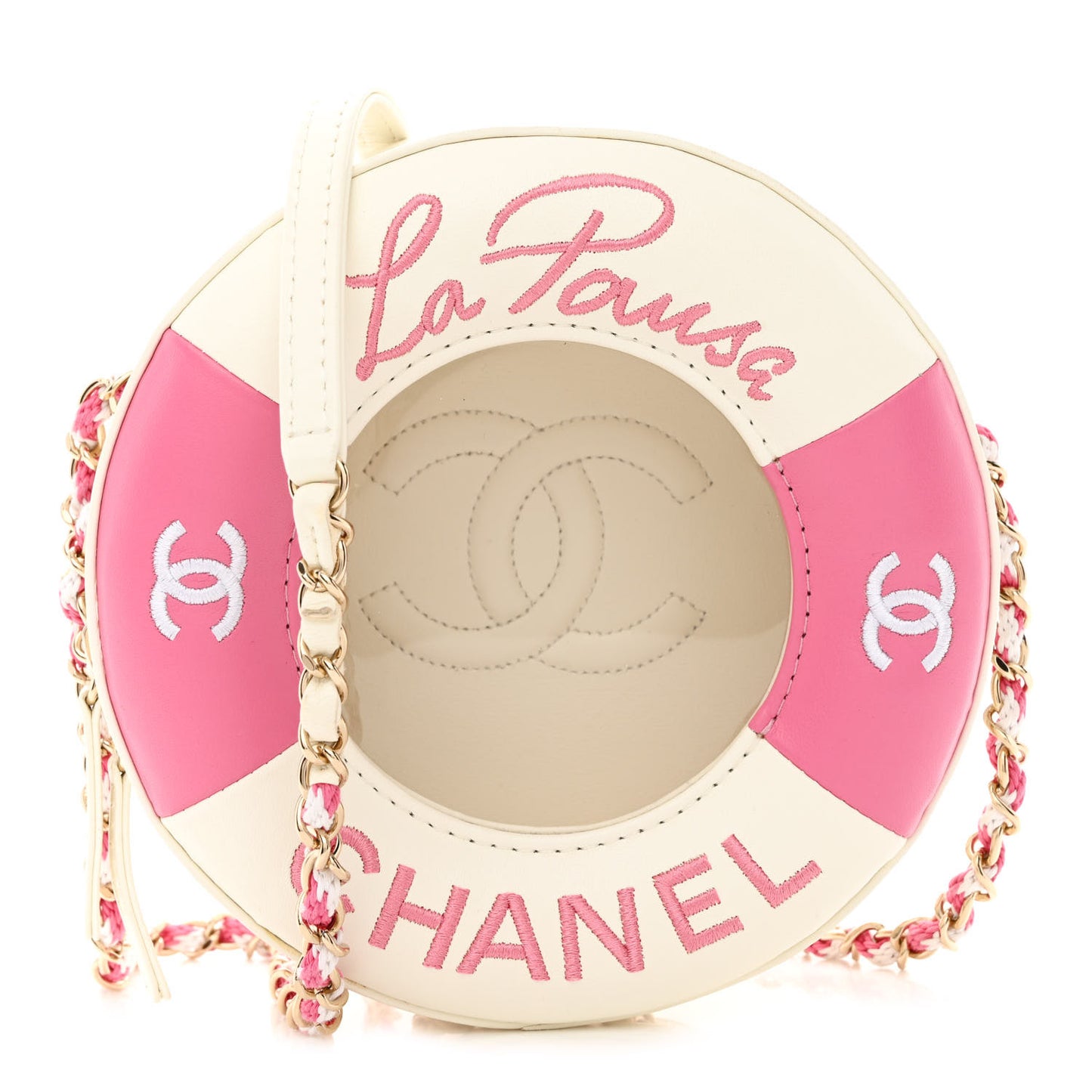 Lambskin Coco Lifesaver Round Bag Pink White
