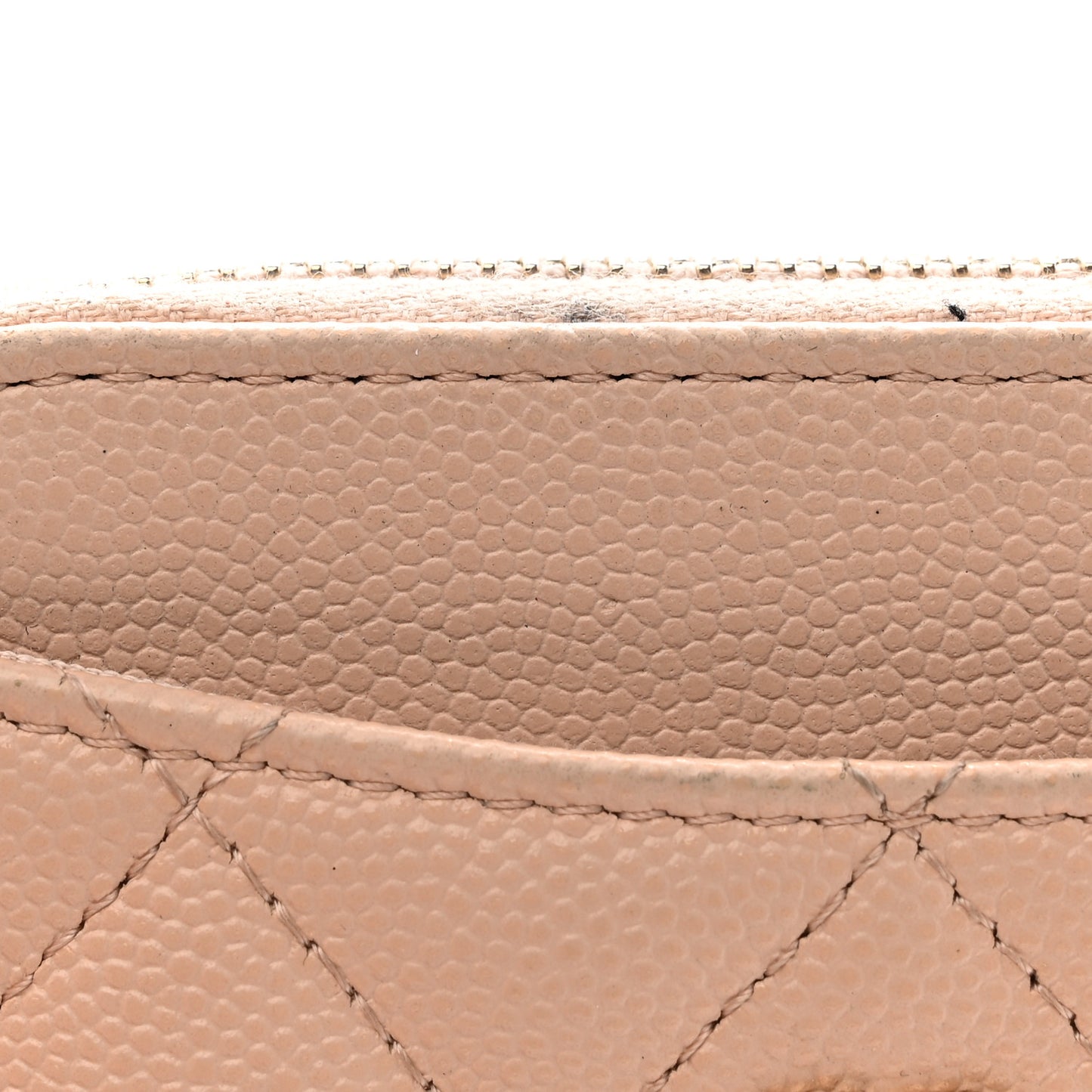 Caviar Quilted Zip Card Holder Wallet Light Beige