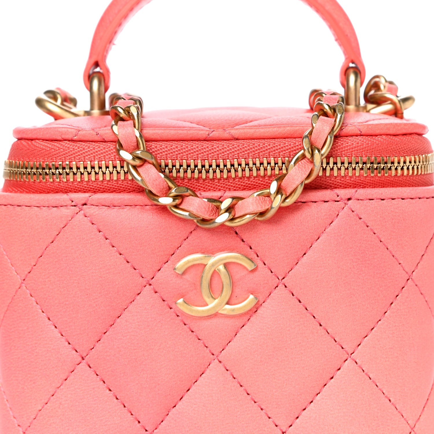 Chanel Lambskin Quilted Ombre Top Handle Mini Vanity Case With Chain Coral 8 of 11