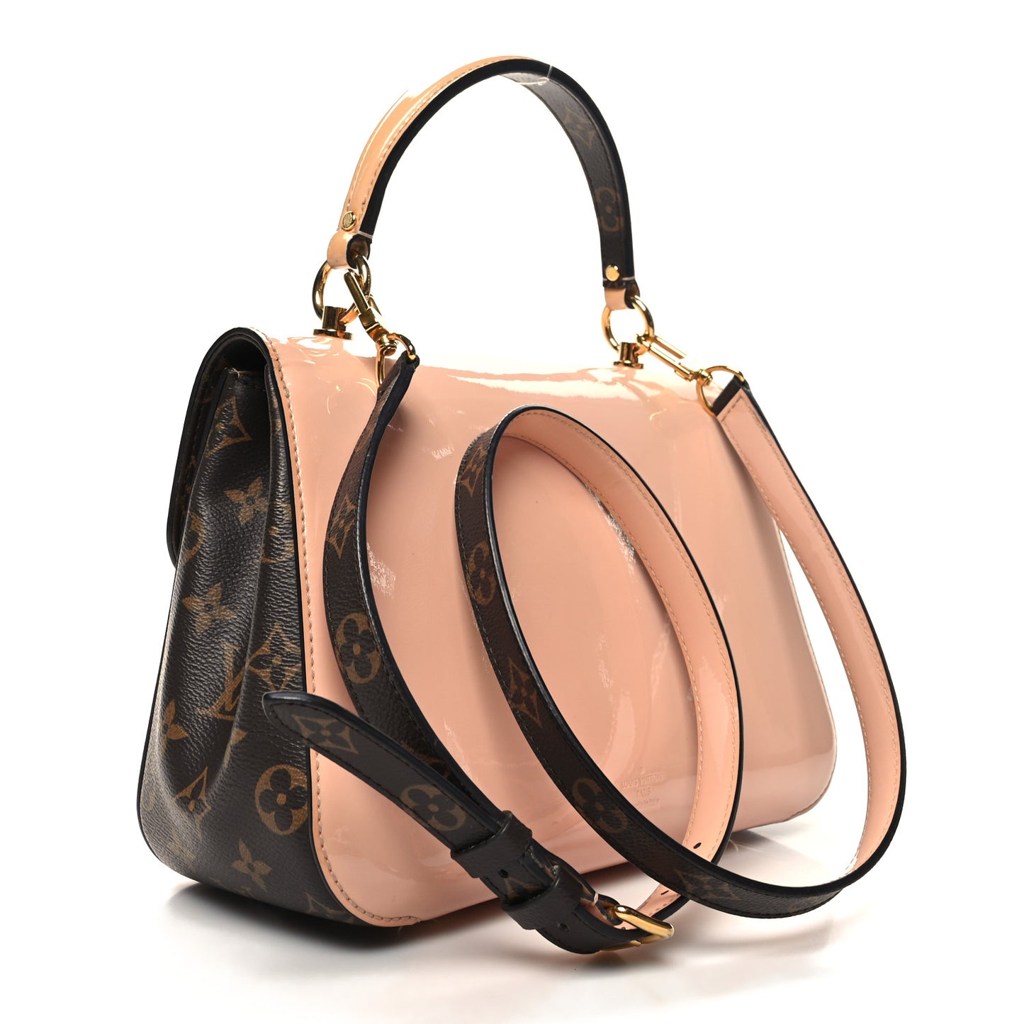 Patent Calfskin Monogram Cherrywood PM Rose Ballerine