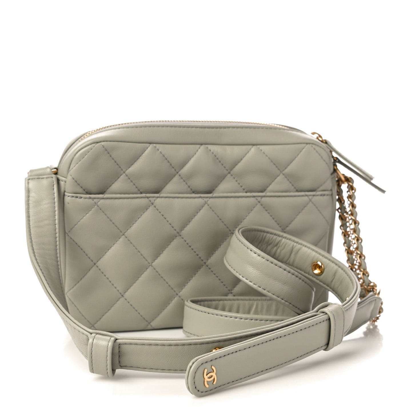 Calfskin Quilted Small Camera Case Grey