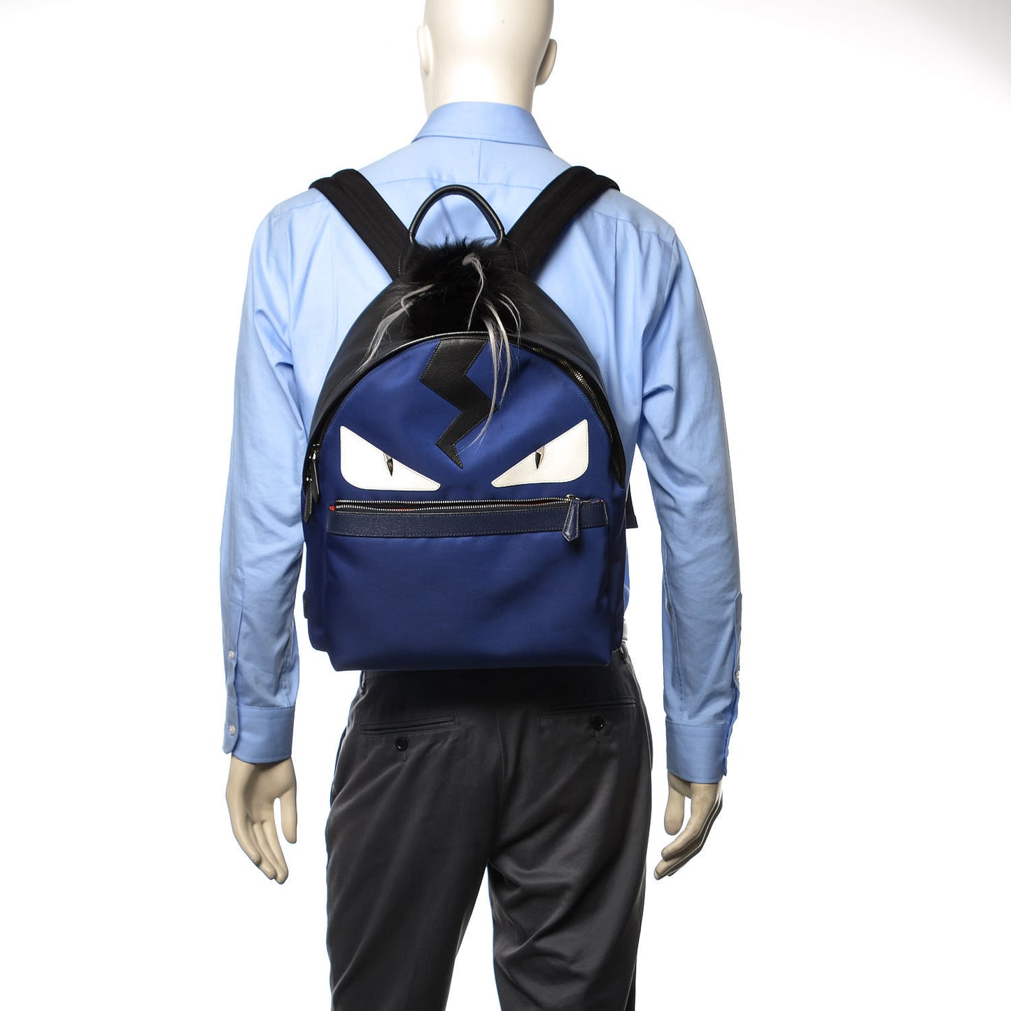 Nylon Vitello Fur Bag Bug Backpack Blue