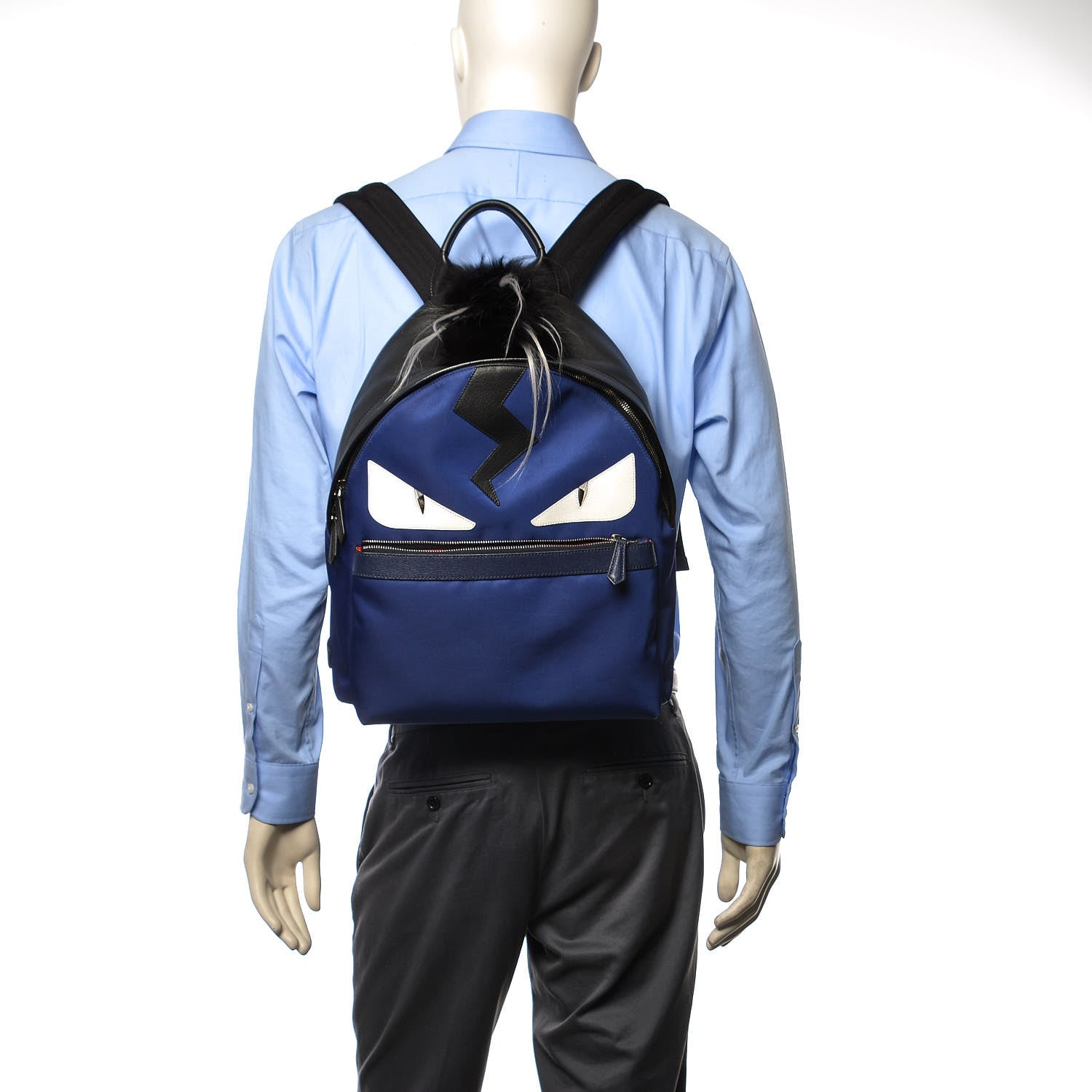 Fendi Nylon Vitello Fur Bag Bug Backpack Blue 2 of 9