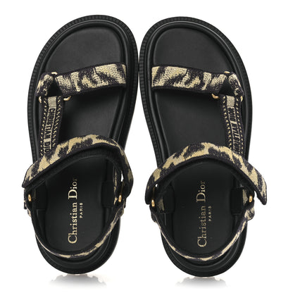 Christian Dior Canvas Embroidered Mizza Print 10mm D-Wave Sandals 37 Beige Multicolor 2 of 11