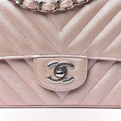 Chanel Iridescent Caviar Chevron Quilted Mini Rectangular Flap Light Gold 10 of 11