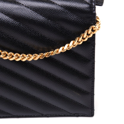Saint Laurent Grain De Poudre Matelasse Chevron Monogram Envelope Chain Wallet Black 11 of 14