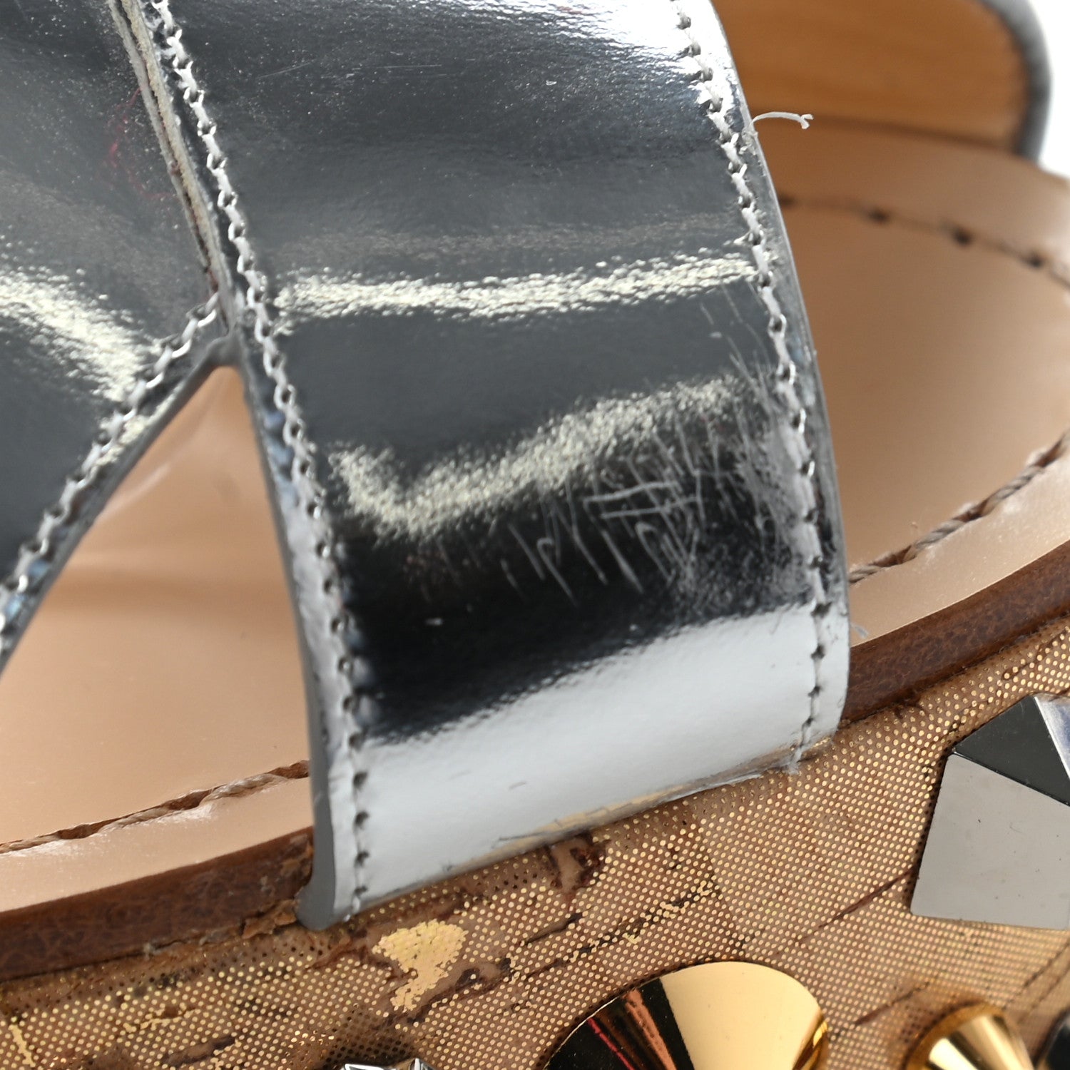 Christian Louboutin Calfskin Lame Cork Almericca 120 Studded Wedge Sandals 41 Silver 7 of 14