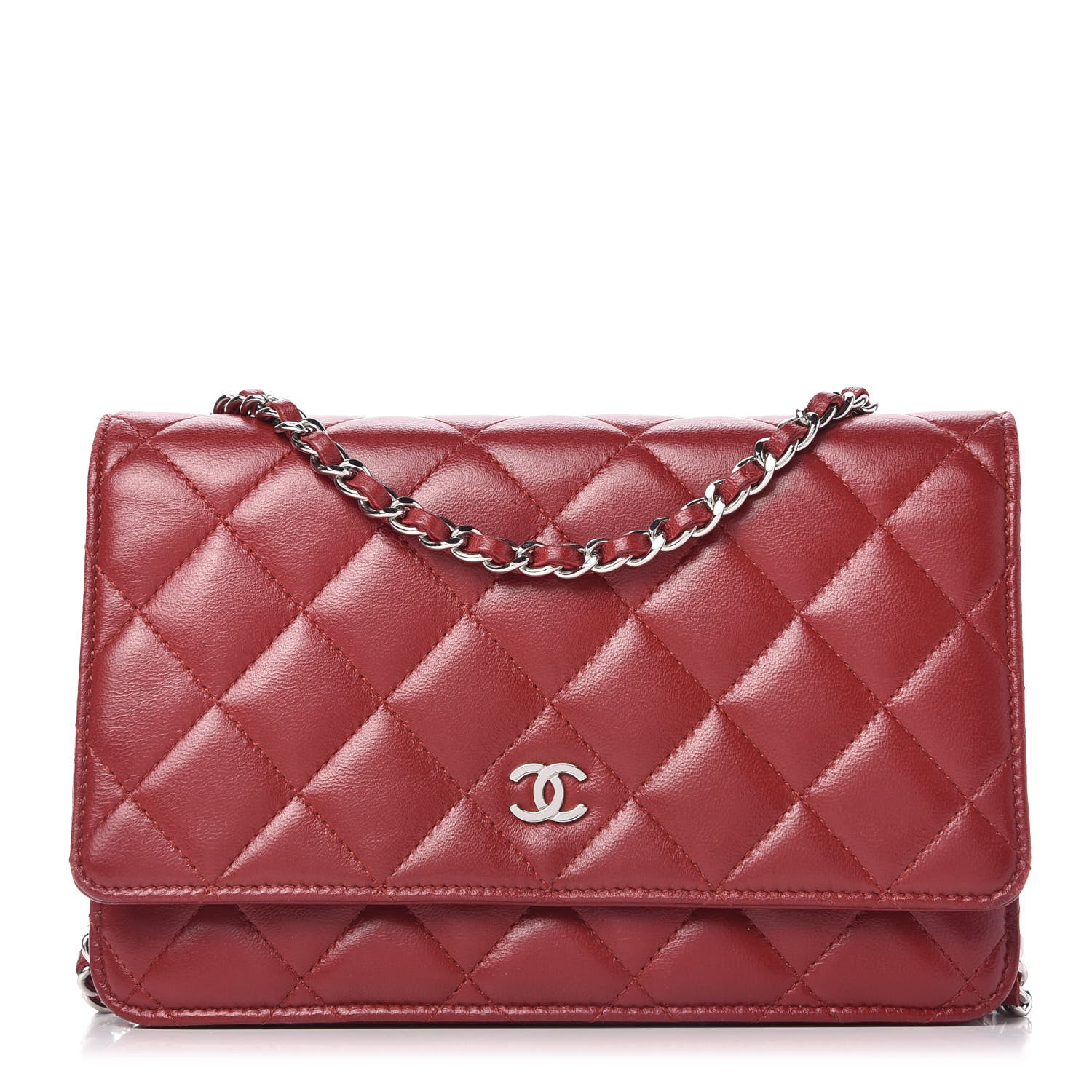 Chanel Lambskin Quilted Wallet on Chain WOC Red 1 of 11