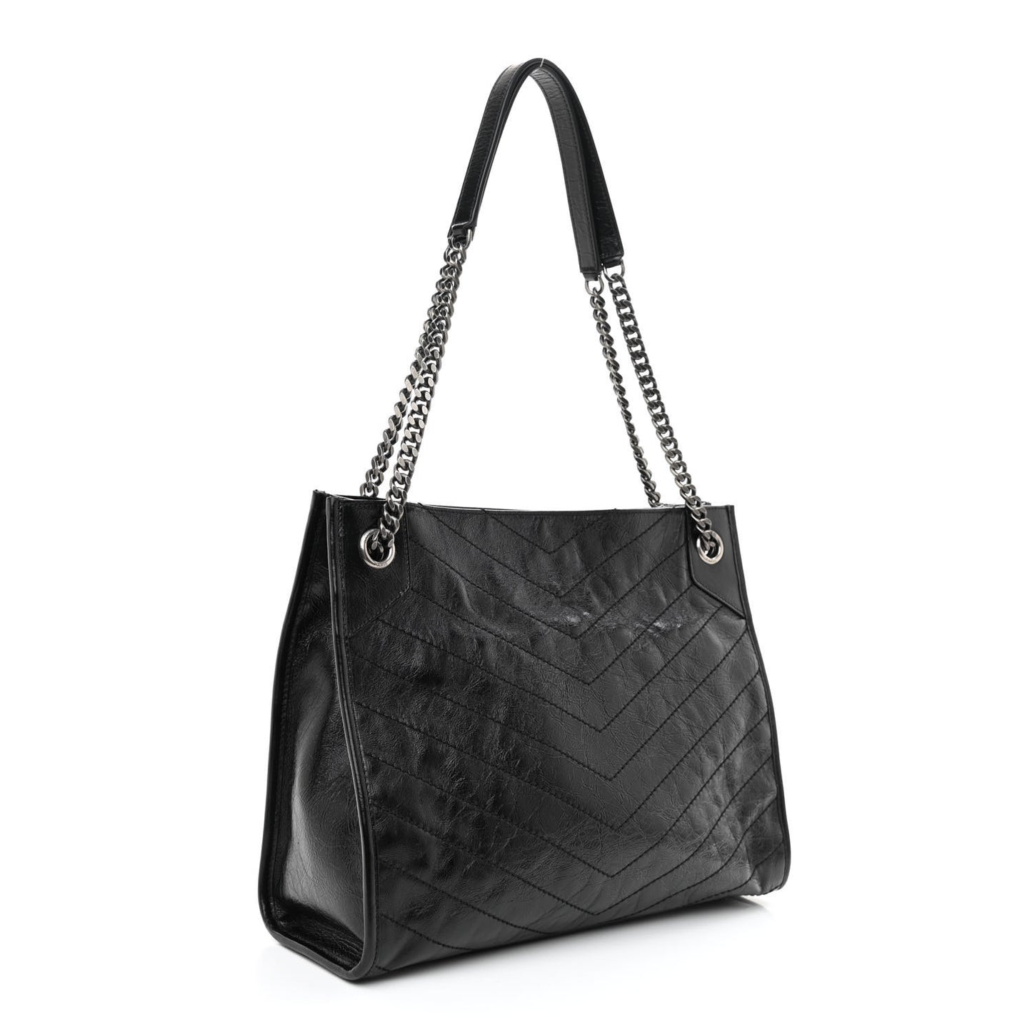 Crinkled Calfskin Matelasse Monogram Medium Niki Shopper Tote Black