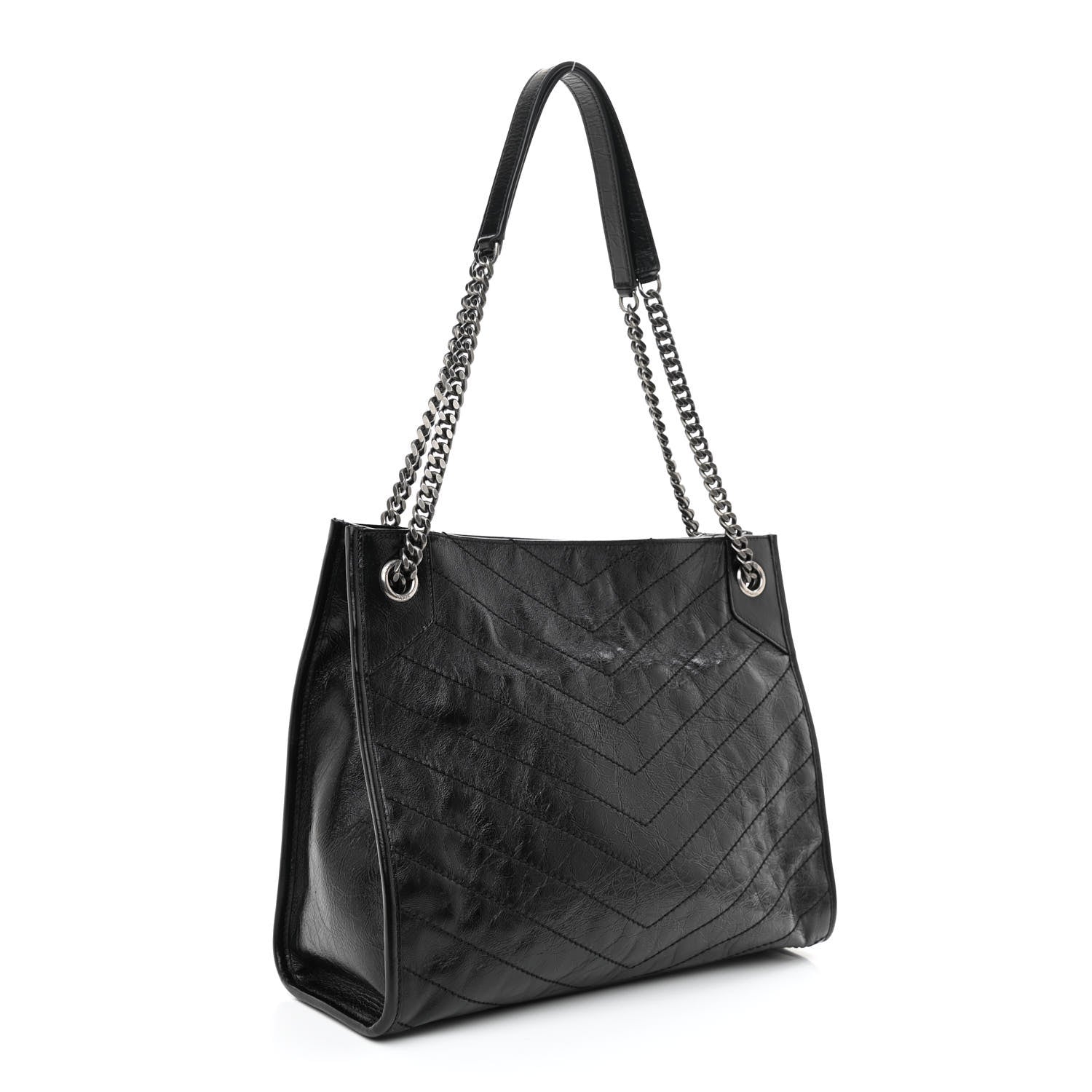 Saint Laurent Crinkled Calfskin Matelasse Monogram Medium Niki Shopper Tote Black 3 of 8