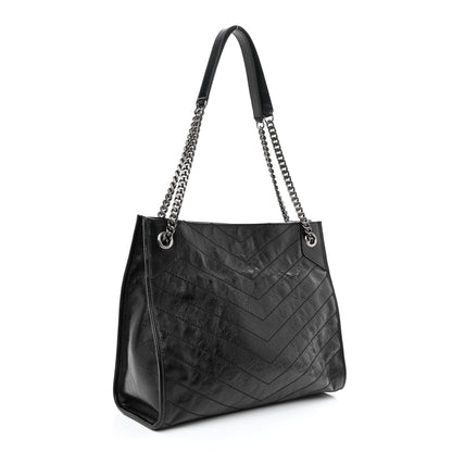 Saint Laurent Crinkled Calfskin Matelasse Monogram Medium Niki Shopper Tote Black 3 of 8