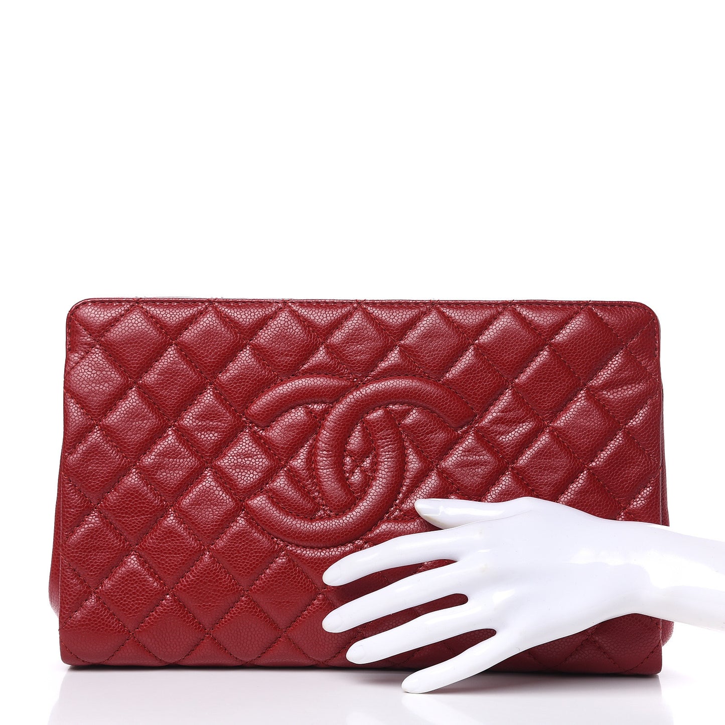 Caviar Quilted Large CC Clutch Red
