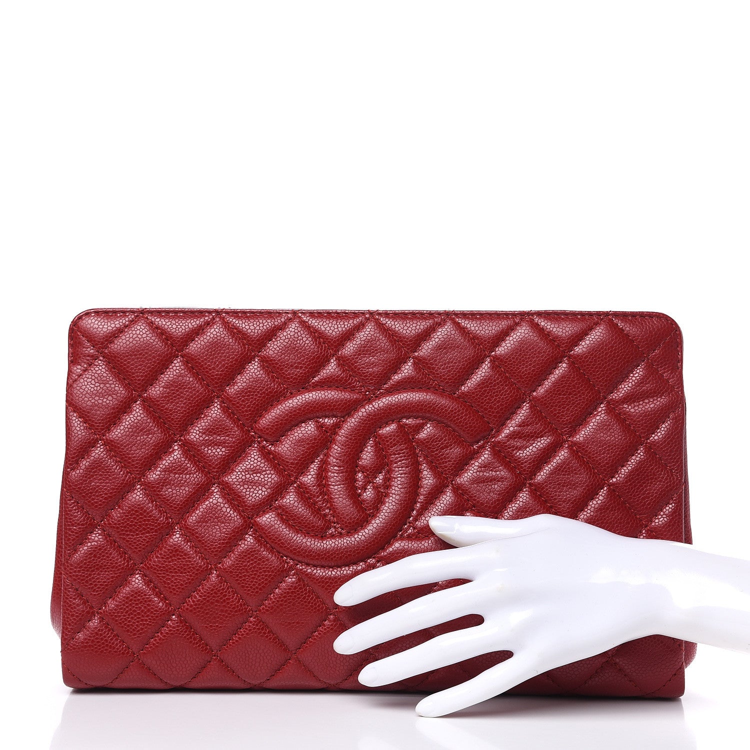 Chanel Caviar Quilted Large CC Clutch Red 2 of 13