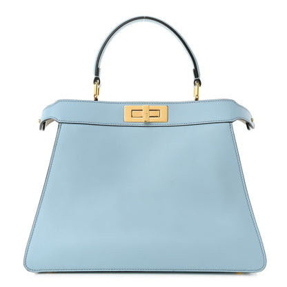 Fendi Vitello Seta Shiny Nappa Medium Peekaboo I SEE U Satchel Azzurro Baby Camelia 1 of 10