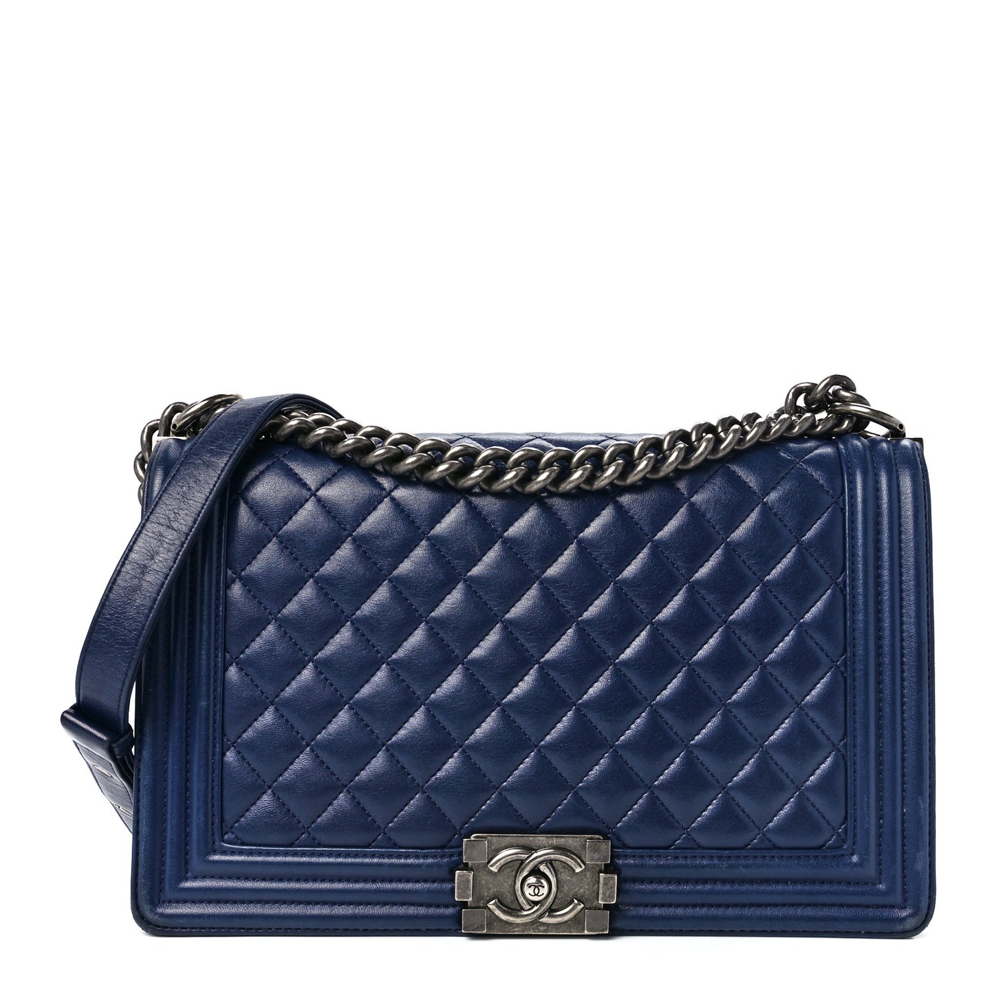 Calfskin Quilted New Medium Boy Flap Navy Blue