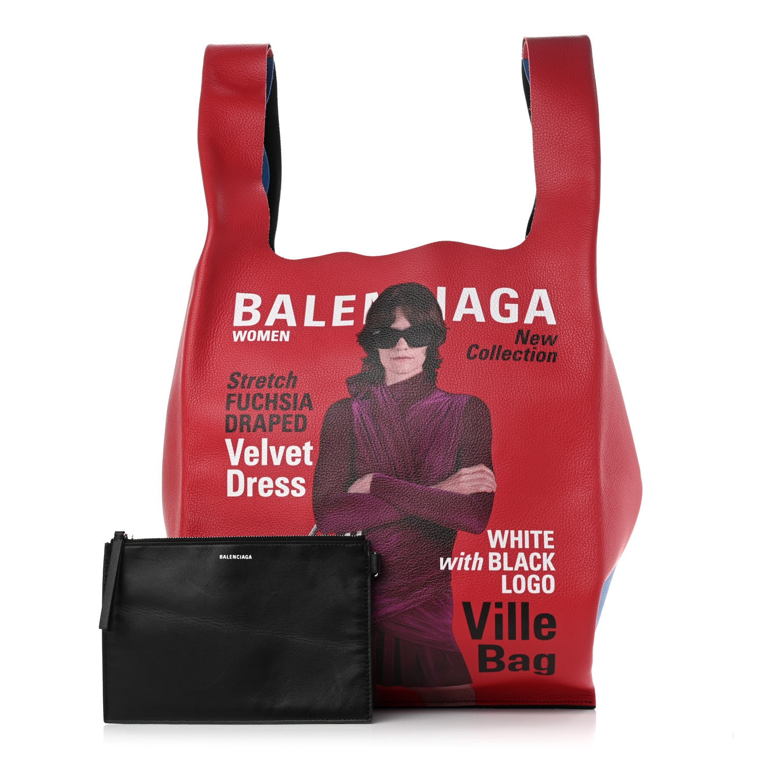 Balenciaga Grained Calfskin Winter 18 Campaign Medium Supermarket Tote Red Blue 1 of 12