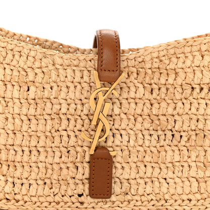 Saint Laurent Raffia Calfskin Le 5 A 7 Mini Hobo Natural Brick 8 of 10
