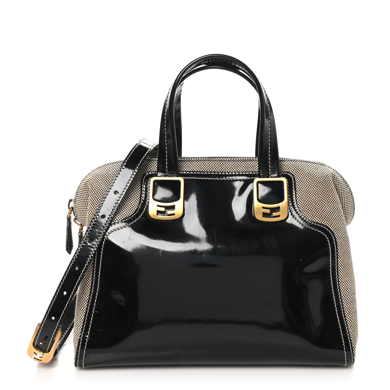 Fendi Patent Canvas Small Chameleon Tote Black 1 of 10