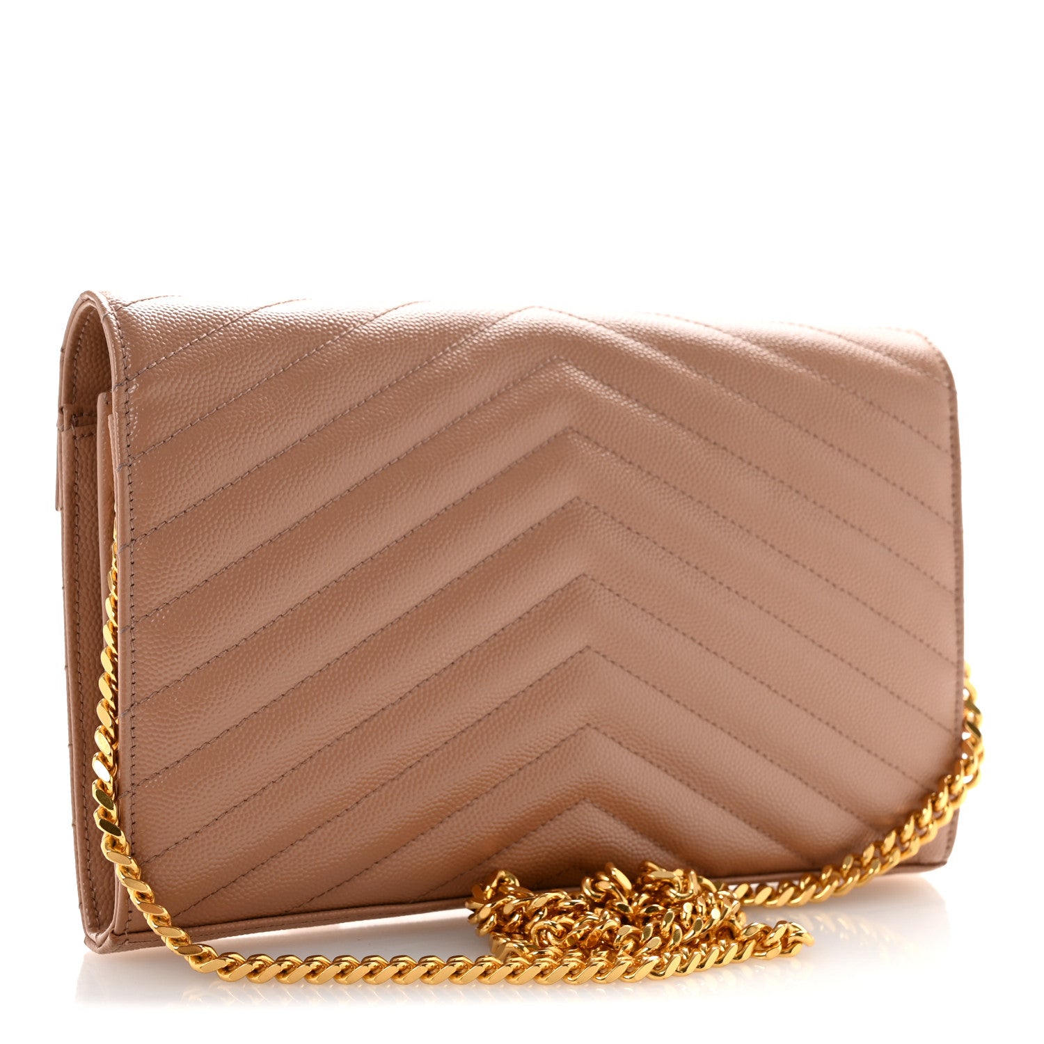 Saint Laurent Grain De Poudre Matelasse Chevron Monogram Chain Wallet Vintage Peach 3 of 11