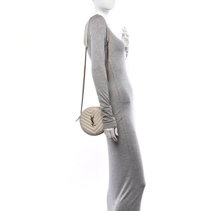 Saint Laurent Grain De Poudre Matelasse Chevron Quilted Round Vinyle Camera Bag Crema Soft 2 of 11
