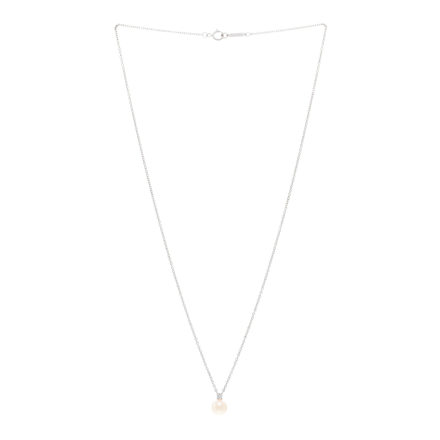 18K White Gold Diamond Pearl 6.5-7mm Pendant Necklace