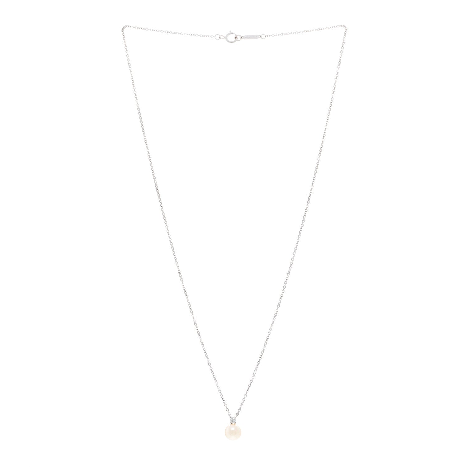 Tiffany 18K White Gold Diamond Pearl 6.5-7mm Pendant Necklace 3 of 5
