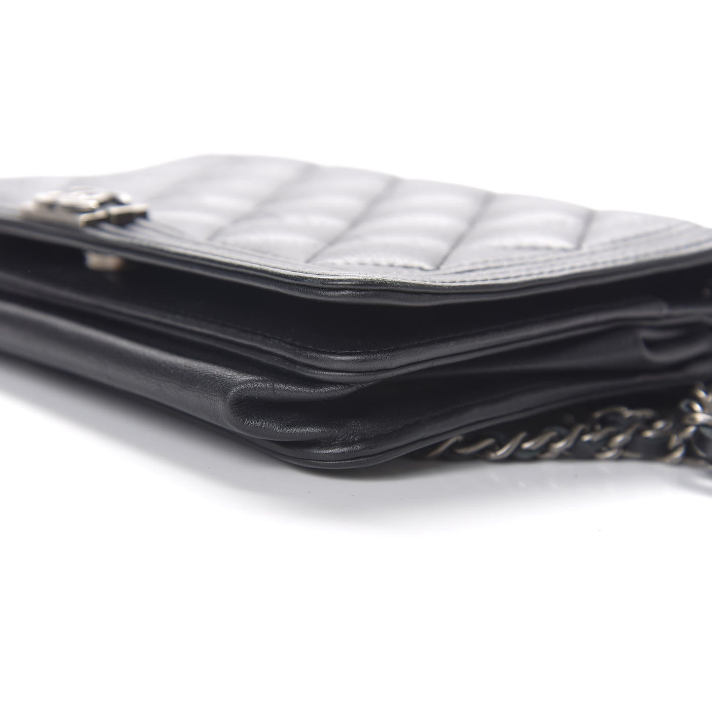 Calfskin Quilted Boy Wallet On Chain WOC Black