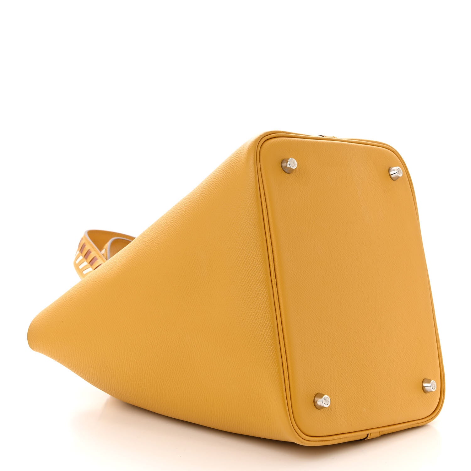 Hermes Epsom Tressage De Cuir Picotin Lock 22 MM Jaune Ambre Brique White 4 of 11