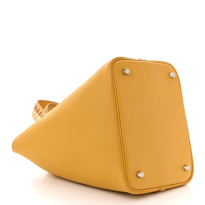 Hermes Epsom Tressage De Cuir Picotin Lock 22 MM Jaune Ambre Brique White 4 of 11