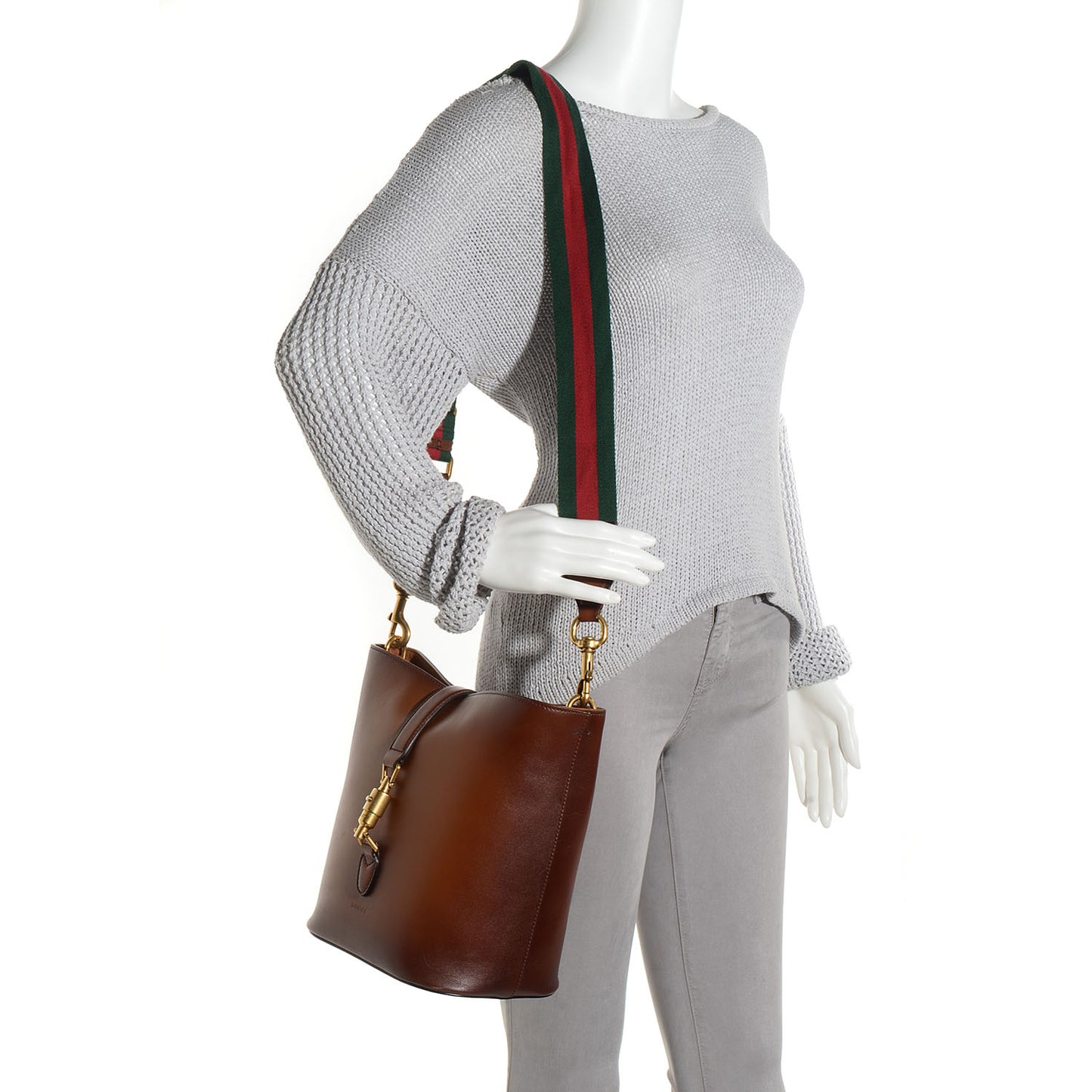 Soft Leather Small Jackie Bucket Bag Brown
