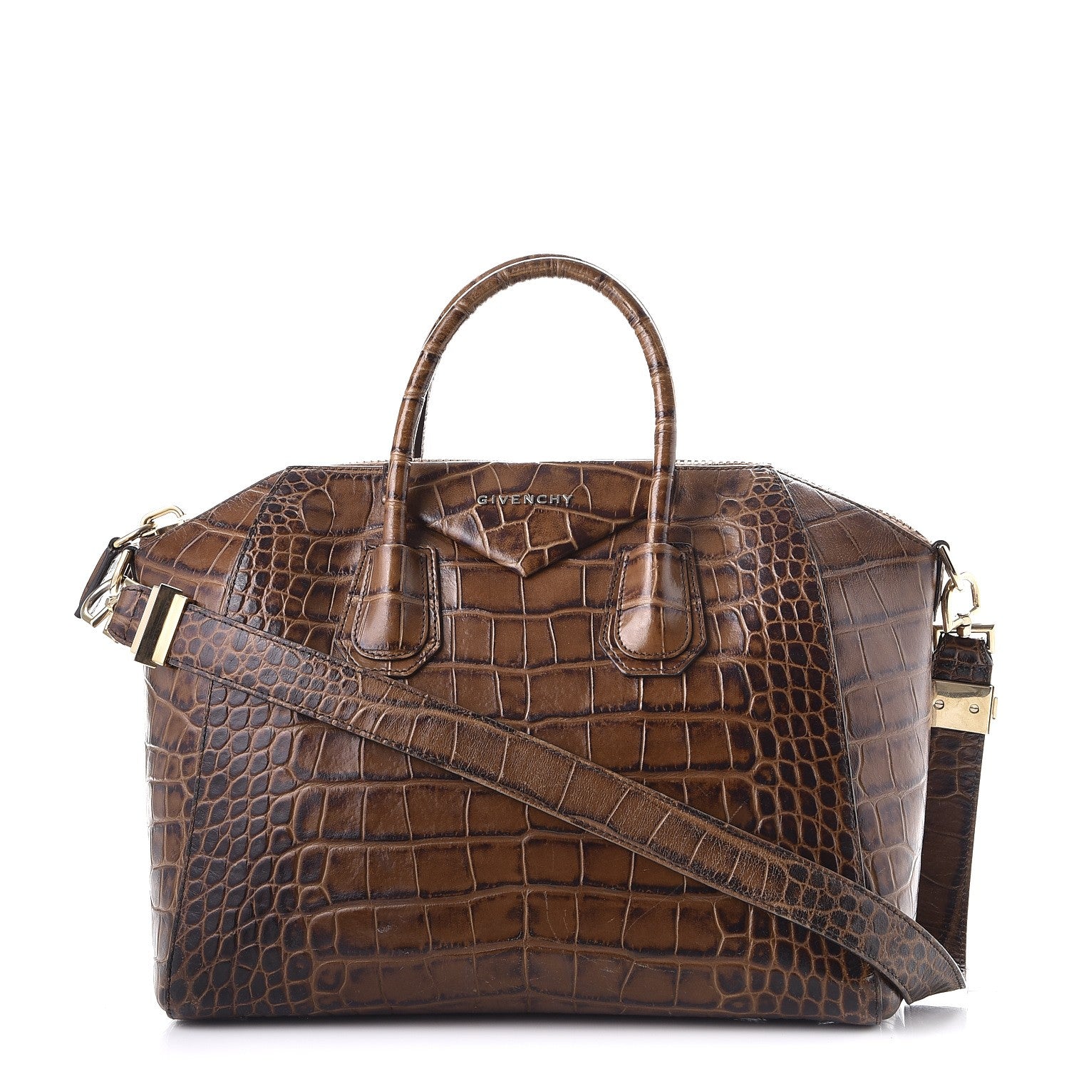 Givenchy Calfskin Crocodile Embossed Medium Antigona Brown 1 of 9