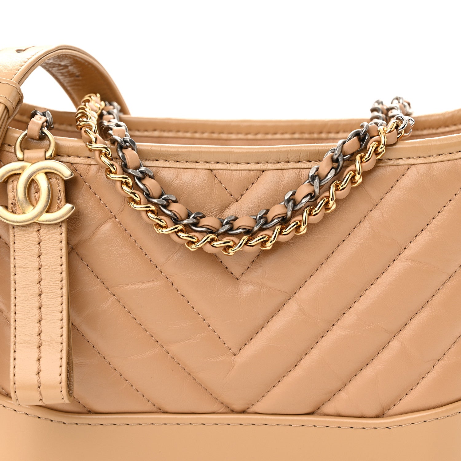 Chanel Aged Calfskin Chevron Quilted Small Gabrielle Hobo Beige 8 of 10
