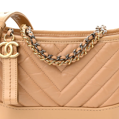 Chanel Aged Calfskin Chevron Quilted Small Gabrielle Hobo Beige 8 of 10