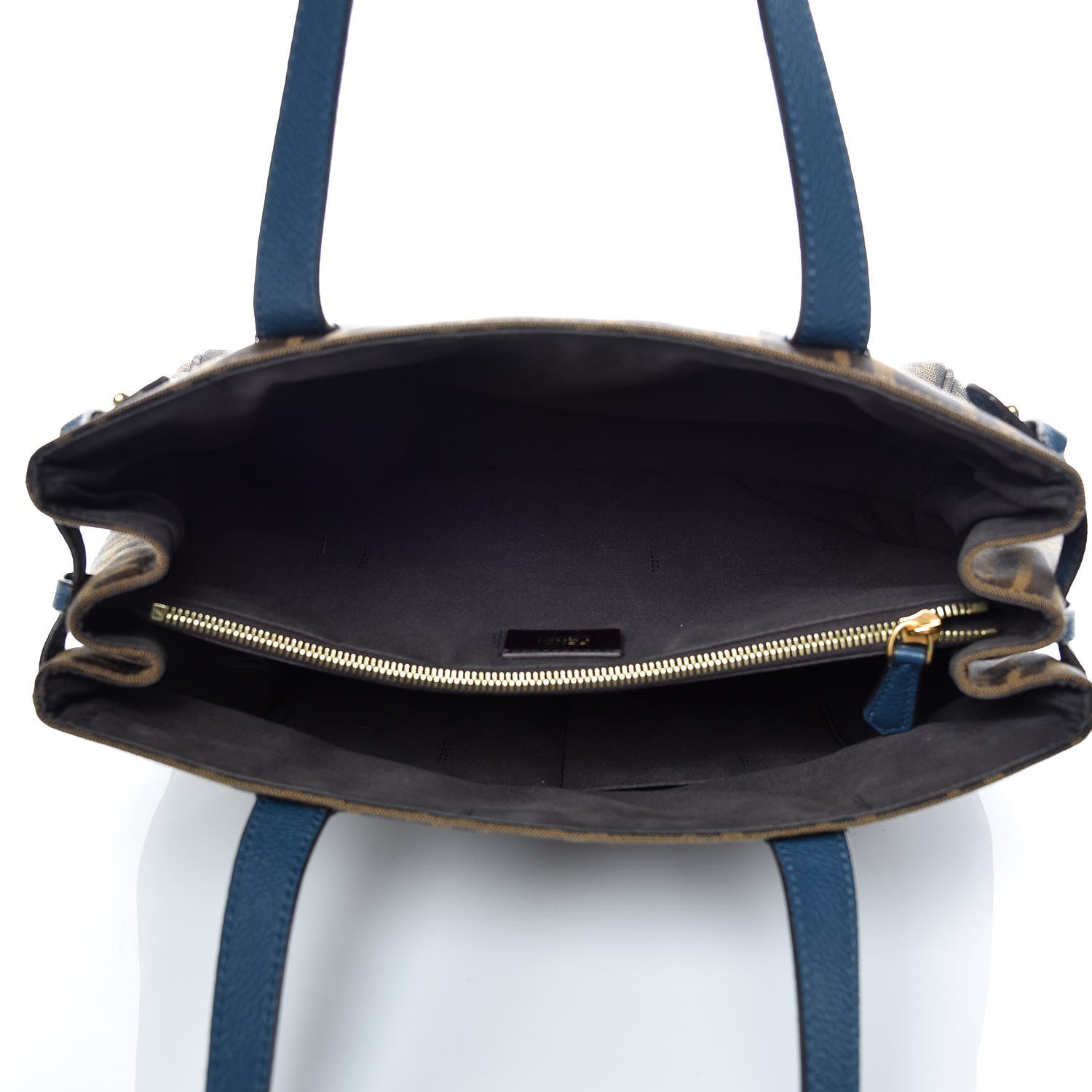 Fendi Zucca Vitello Artic Tote Tobacco Petrolio 7 of 9