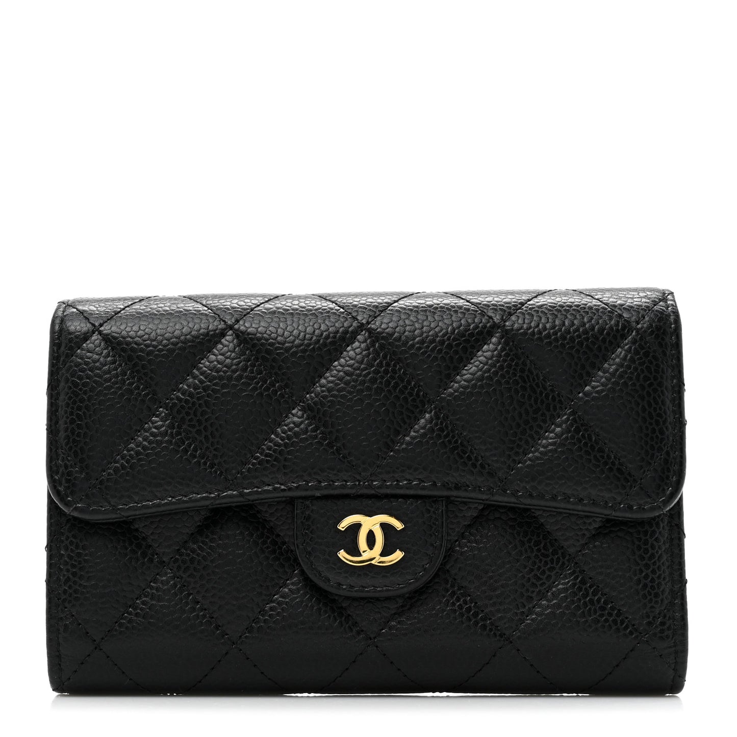 Caviar Quilted Medium Flap Wallet Black